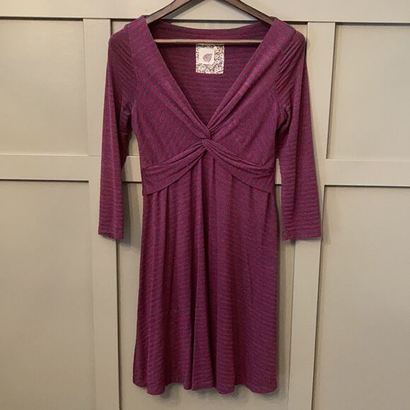 ANTHROPOLOGIE Lilka Striped Long Sleeve Twist Front Dress Size Small - Picture 6 of 11